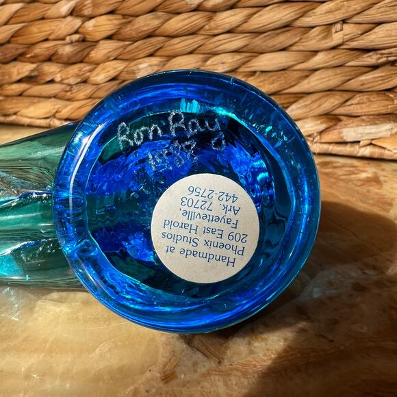 Blue Art Glass Bird with Signature - Picture 5 of 6